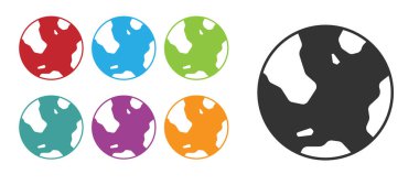 Beyaz arka planda izole edilmiş Kara Dünya ikonu. Dünya ya da Dünya işareti. Küresel internet sembolü. Geometrik şekiller. Simgeleri renklendirin. Vektör.