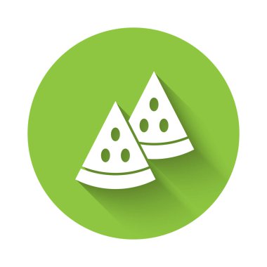 Uzun gölgeli beyaz karpuz ikonu. Yeşil daire düğmesi. Vektör.