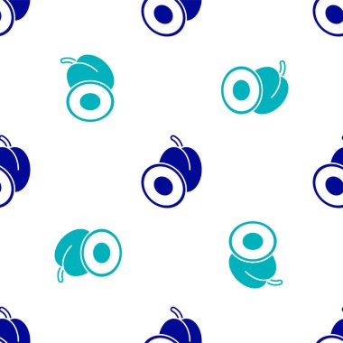 Mavi erik meyvesi ikonu beyaz arka planda izole edilmiş pürüzsüz desen. Vektör.