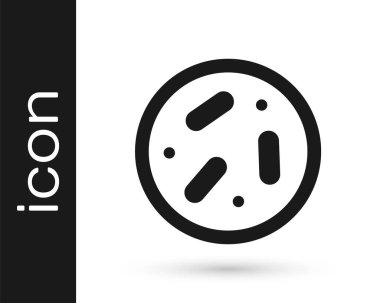 Beyaz arka planda izole edilmiş bakteri ikonlu Black Petri kabı. Vektör.