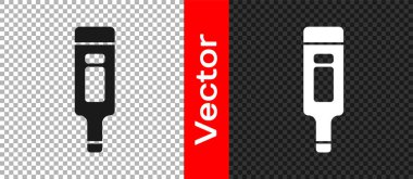 Tıbbi muayene ikonu için siyah medikal termometre şeffaf arka planda izole edildi. Vektör.