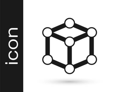 Beyaz arkaplanda siyah molekül simgesi izole edildi. Kimya moleküllerinin yapısı, fen öğretmenlerinin yenilikçi eğitim posteri. Vektör.