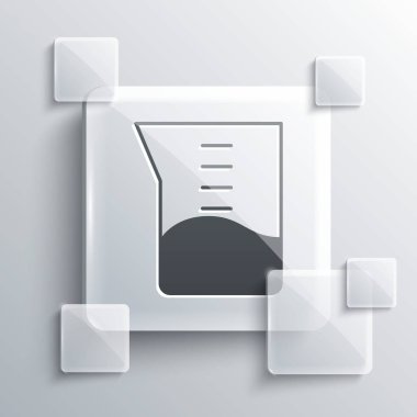 Gri Labaratuvar cam süslemesi ya da beher ikonu gri arka planda izole edilmiş. Kare cam paneller. Vektör.