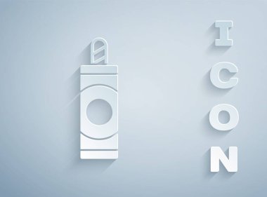 Kağıt kesiği Havai fişek simgesi gri arkaplanda izole edildi. Eğlence partisi anlayışı. Patlayıcı havai fişek sembolü. Kağıt sanatı tarzı. Vektör.