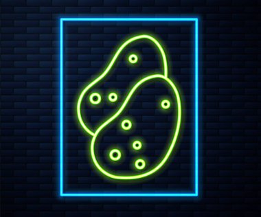 Parlayan neon hattı Patates ikonu tuğla duvar arkasında izole edilmiş. Vektör.