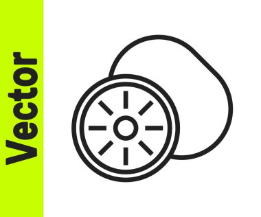 Beyaz arka planda siyah çizgi Kivi meyve simgesi izole edildi. Vektör.