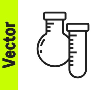 Siyah çizgi test tüpü ve beyaz arka planda izole edilmiş kimyasal test ikonu. Laboratuvar cam levhası. Vektör.