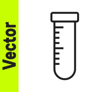 Siyah çizgi test tüpü ve beyaz arka planda izole edilmiş kimyasal test ikonu. Laboratuvar cam levhası. Vektör.
