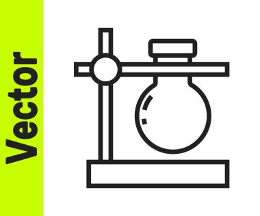 Beyaz arka planda izole edilmiş siyah çizgi cam tüp deney tüpü ikonu. Laboratuvar ekipmanları. Vektör.