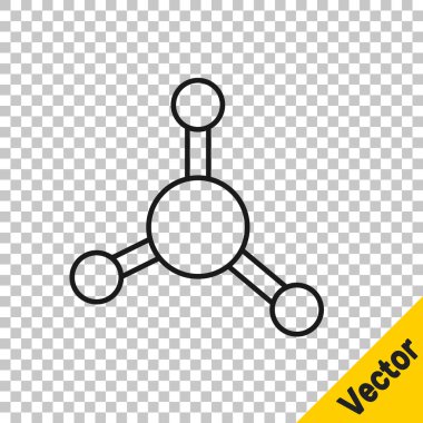 Siyah çizgi Molekül simgesi şeffaf arkaplanda izole edildi. Kimya moleküllerinin yapısı, fen öğretmenlerinin yenilikçi eğitim posteri. Vektör.