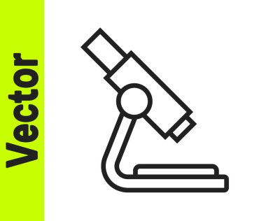 Siyah çizgi mikroskop simgesi beyaz arkaplanda izole edildi. Kimya, ilaç aleti, mikrobiyoloji büyütme aracı. Vektör.