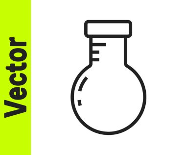 Siyah çizgi test tüpü ve beyaz arka planda izole edilmiş kimyasal test ikonu. Laboratuvar cam levhası. Vektör.