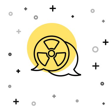 Siyah çizgi Radyoaktif simgesi beyaz arkaplanda izole edildi. Radyoaktif zehirli sembol. Radyasyon tehlikesi işareti. Rastgele dinamik şekiller. Vektör.