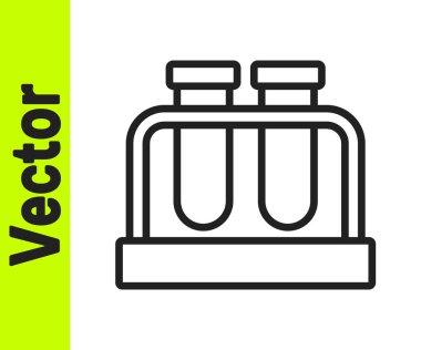 Siyah çizgi test tüpü ve beyaz arka planda izole edilmiş kimyasal test ikonu. Laboratuvar cam levhası. Vektör.