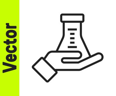 Siyah çizgi test tüpü ve beyaz arka planda izole edilmiş kimyasal test ikonu. Laboratuvar cam levhası. Vektör.