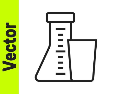 Siyah çizgi test tüpü ve beyaz arka planda izole edilmiş kimyasal test ikonu. Laboratuvar cam levhası. Vektör.