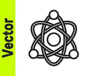 Siyah çizgi Atom simgesi beyaz arkaplanda izole edildi. Bilimin, eğitimin, nükleer fiziğin, bilimsel araştırmaların sembolü. Vektör.