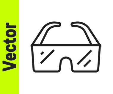 Siyah çizgi güvenlik gözlüğü gözlüğü simgesi beyaz arkaplanda izole edildi. Vektör.