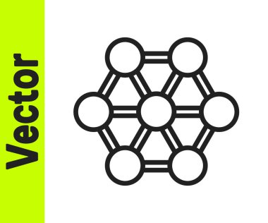 Siyah çizgi Molekül simgesi beyaz arkaplanda izole edildi. Kimya moleküllerinin yapısı, fen öğretmenlerinin yenilikçi eğitim posteri. Vektör.