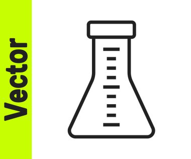 Siyah çizgi test tüpü ve beyaz arka planda izole edilmiş kimyasal test ikonu. Laboratuvar cam levhası. Vektör.
