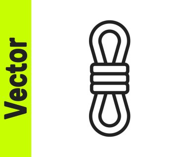 Siyah çizgi tırmanma ipi simgesi beyaz arkaplanda izole edildi. Olağanüstü bir spor. Spor malzemeleri. Vektör.