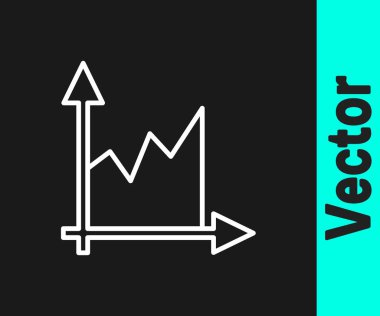 Beyaz çizgi grafiği, çizelgesi, çizelgesi, diyagramı, bilgi grafiği, turta grafik simgesi siyah arkaplanda izole edilmiş. Vektör.