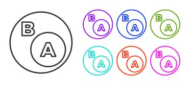 Siyah çizgi altkümeleri, matematik, a beyaz zemin üzerinde izole edilmiş b simgesinin alt kümesidir. Simgeleri renklendirin. Vektör.