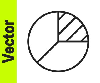 Beyaz arkaplanda siyah çizgi pasta grafiği bilgi simgesi izole edildi. Diyagram çizelgesi. Vektör.