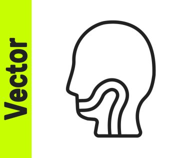 Beyaz arka planda siyah çizgili boğaz ağrısı ikonu var. Boğaz ağrısı. Grip, grip, grip, anjin. Sağlık ve sağlık hizmetleri. Vektör.