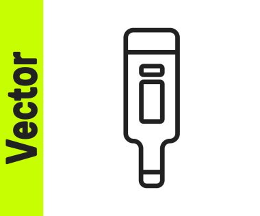 Tıbbi muayene ikonu için siyah çizgi dijital termometresi beyaz arka planda izole edildi. Vektör.