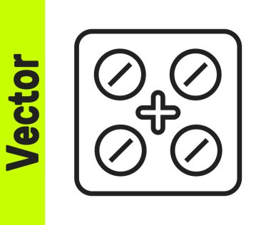 Siyah çizgili haplar beyaz arka planda izole edilmiş. İlaç paketi. Tablet, vitamin, antibiyotik, aspirin. Vektör.