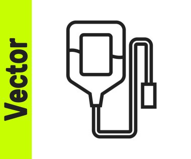 Beyaz zemin üzerinde siyah çizgi IV çanta ikonu izole. Kan torbası. Kan bağışı konsepti. Tedavi ve terapi kavramı, kemoterapi. Vektör.