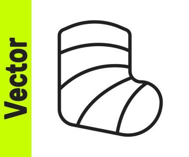 Siyah çizgi alçıtaşı, beyaz arka planda izole edilmiş tıbbi sağlık kırık bacak ikonuna sahip. Vektör.