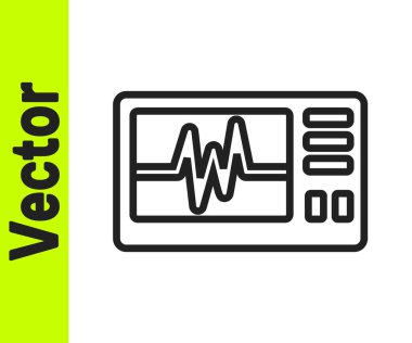 Beyaz zemin üzerinde kardiyogram simgesi olan siyah çizgi bilgisayar monitörü. Simge denetleniyor. Kalp atışı elle çizilmiş EKG monitörü. Vektör.