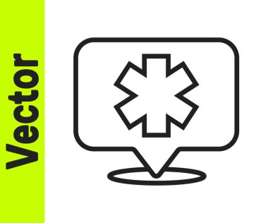 Acil 'in siyah çizgi tıbbi sembolü - Yaşam Yıldızı simgesi beyaz arkaplanda izole edildi. Vektör.