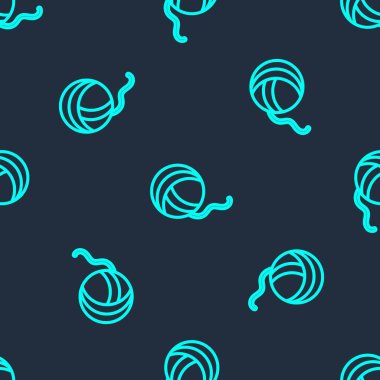 Yeşil çizgi iplik topu ikonu mavi arkaplanda izole edilmiş pürüzsüz desen. El yapımı, örgü ya da terzi için etiket. Vektör.