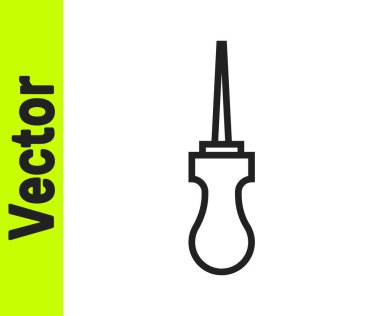 Beyaz arkaplanda izole edilmiş ahşap saplı siyah çizgi Awl aracı. İş gereçleri terzi endüstrisi. Vektör.