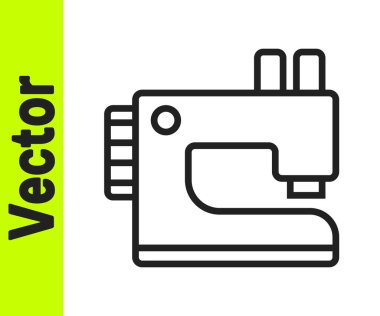 Siyah çizgi dikiş makinesi simgesi beyaz arkaplanda izole edildi. Vektör.