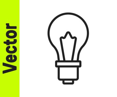 Fikir ikonu kavramına sahip siyah çizgi ampulü beyaz arkaplanda izole edildi. Enerji ve fikir sembolü. İlham konsepti. Vektör.