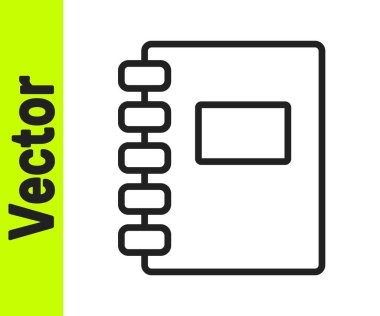 Siyah çizgi Not Defteri simgesi beyaz arkaplanda izole edildi. Spiral not defteri simgesi. Okul defteri. Yazı tahtası. Okul günlüğü. Vektör.