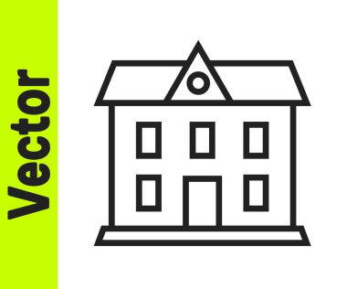 Siyah çizgi okul binası simgesi beyaz arka planda izole edildi. Vektör.