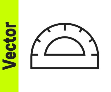 Beyaz zemin üzerinde izole edilmiş derece simgesini ölçmek için siyah çizgi açıcı ızgarası. Eğim ölçer. Ölçme aleti. Geometrik sembol. Vektör.