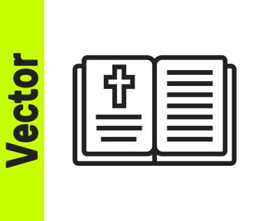 Siyah çizgi. Kutsal İncil ikonu beyaz arka planda izole edilmiş. Vektör.