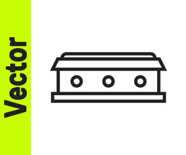 Beyaz arka planda izole edilmiş siyah çizgi tabut ve Hıristiyan haç simgesi. Mutlu Cadılar Bayramı Partisi. Vektör.