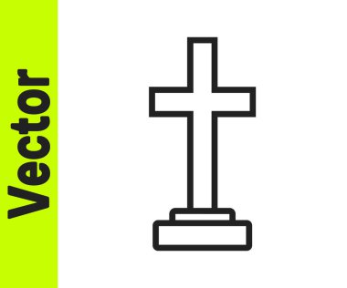 Beyaz zemin üzerinde çapraz simge izole edilmiş siyah çizgi mezar. Vektör.