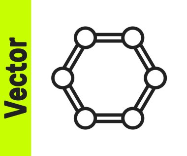 Siyah çizgi Molekül simgesi beyaz arkaplanda izole edildi. Kimya moleküllerinin yapısı, fen öğretmenlerinin yenilikçi eğitim posteri. Vektör.