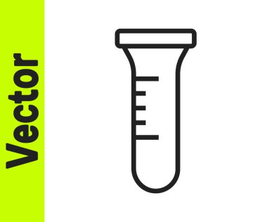Siyah çizgi test tüpü ve beyaz arka planda izole edilmiş kimyasal test ikonu. Laboratuvar cam levhası. Vektör.
