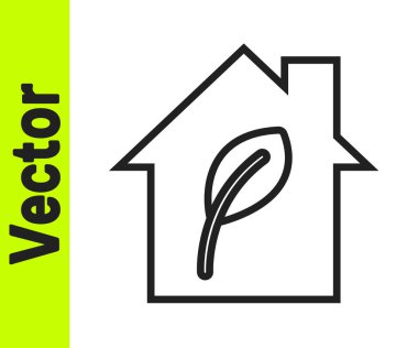 Siyah çizgi çevre dostu ev simgesi beyaz arka planda izole edildi. Yapraklı eko ev. Vektör.