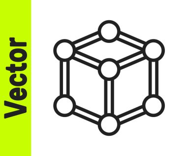 Siyah çizgi Molekül simgesi beyaz arkaplanda izole edildi. Kimya moleküllerinin yapısı, fen öğretmenlerinin yenilikçi eğitim posteri. Vektör.