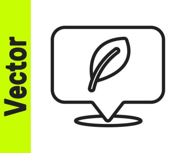 Beyaz arkaplanda yaprak simgesi olan siyah çizgi konumu. Çevre enerjisi kavramı. Alternatif enerji kavramı. Vektör.